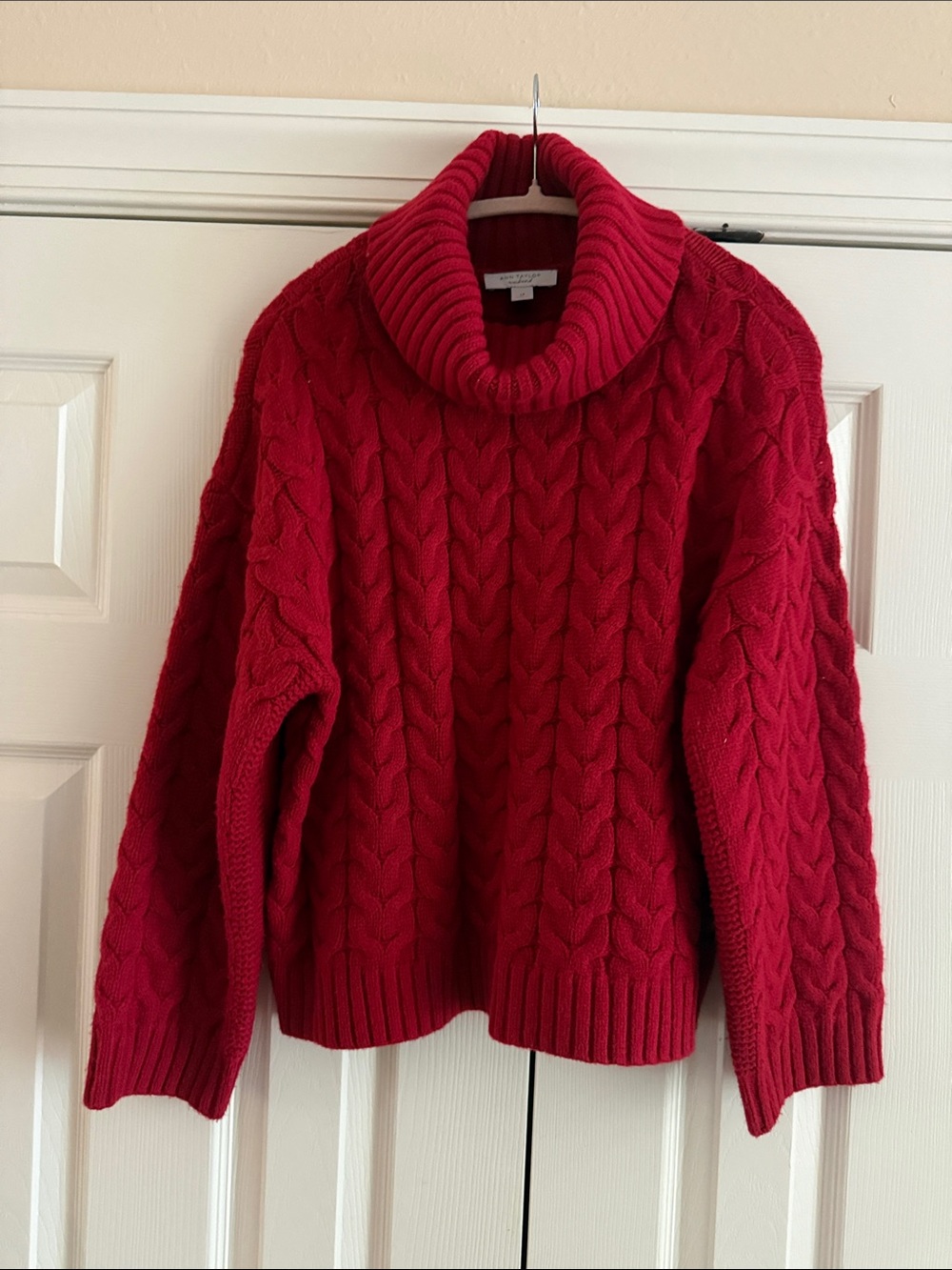 Ann Taylor Red Cable Knit Turtleneck Sweater (worn once)